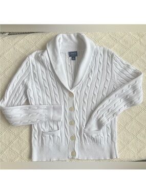 Chaps Cable Knit Cardigan Shawl Collar White Button Front Sweater Women’s L